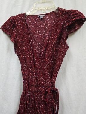 aerie Burgundy Floral Wrap-Style Mini Dress